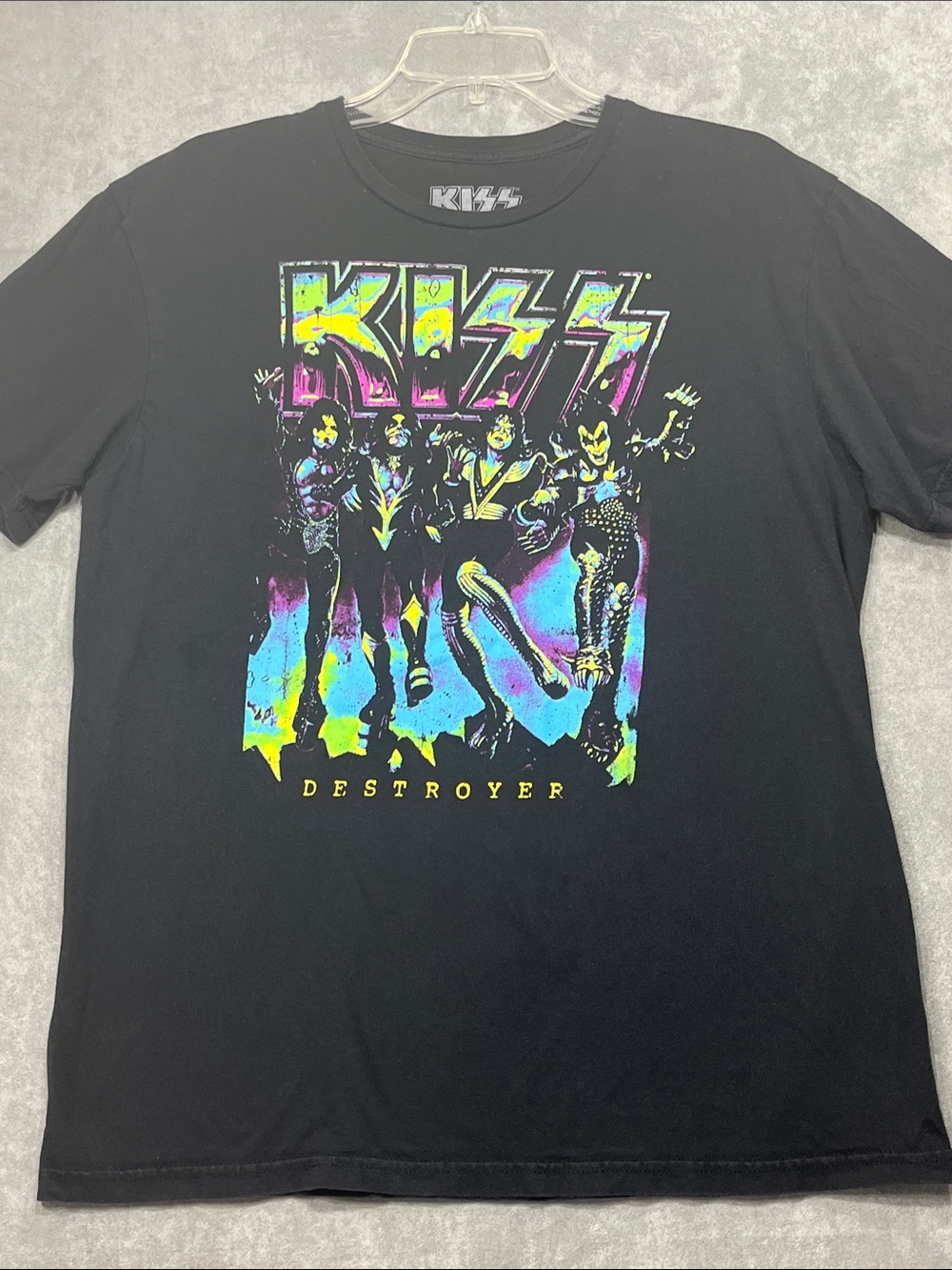 KISS Destroyer Band T Shirt Men’s Large Black Neon Graphic Rock Tee 2023